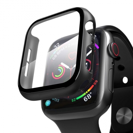 Apple Watch volledig bedekte schermbeschermer van gehard glas met pc-bumper 