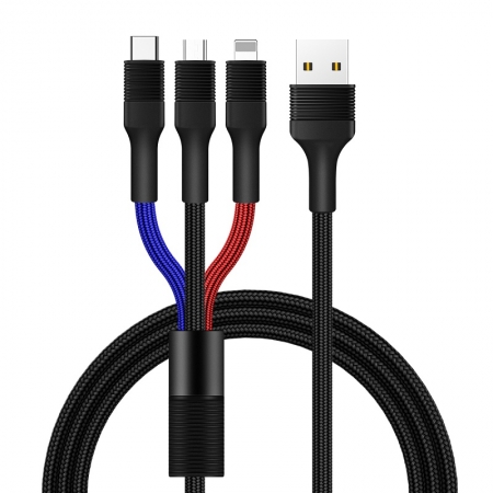 3 in 1 ontwerp multifunctionele kabel Duurzame en flexibele USB-oplaadkabel 