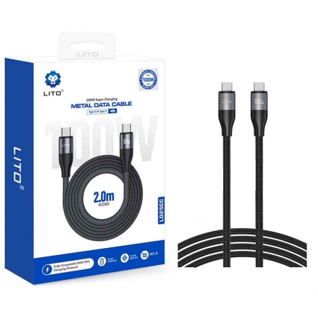 LITO LD25 2m 100W USB-C naar USB-C gevlochten oplaadkabel 