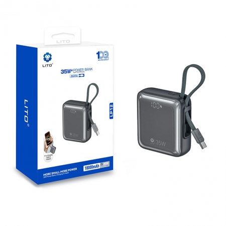 LITO LP12 35W 10000mAh Mini Powerbank met snelladen en ingebouwde Type-C-kabel 