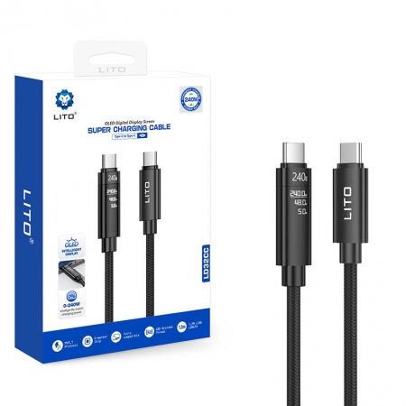 LITO LD32CC 240W USB-C-naar-USB-C snellaadkabel met TFT-realtimevermogensdisplay 