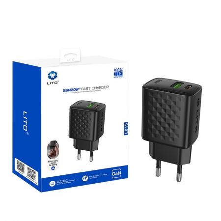 LITO LC15 GaN 20W snellader met twee poorten en USB-C & USB-A 