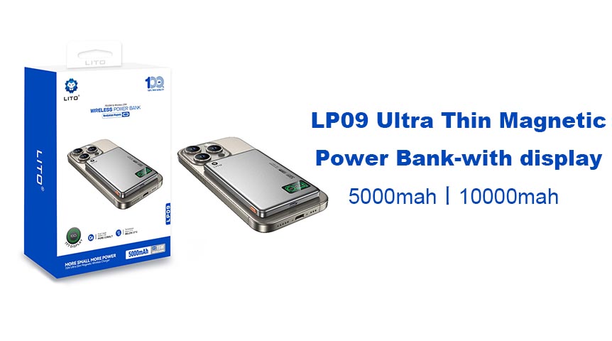 LITO LP09 Ultradunne magnetische powerbank met display: slim, slank en betrouwbaar