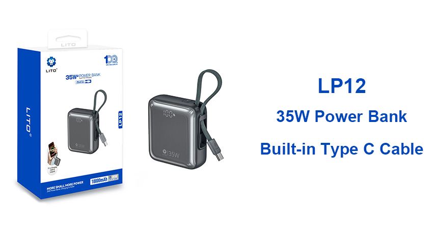 LITO LP12 35W Mini Powerbank | Ingebouwde Type-C-kabel & Snel opladen, waar je ook bent