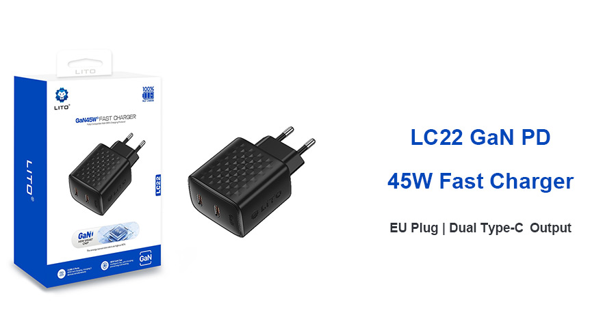 Zoekt u een compacte 45W GaN-oplader met dubbele USB-C-snellaadfunctie?