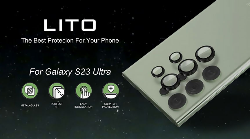 Lito S+ metalen cameralensbeschermer voor Samsung Galaxy S23 Ultra met eenvoudige installatiekit