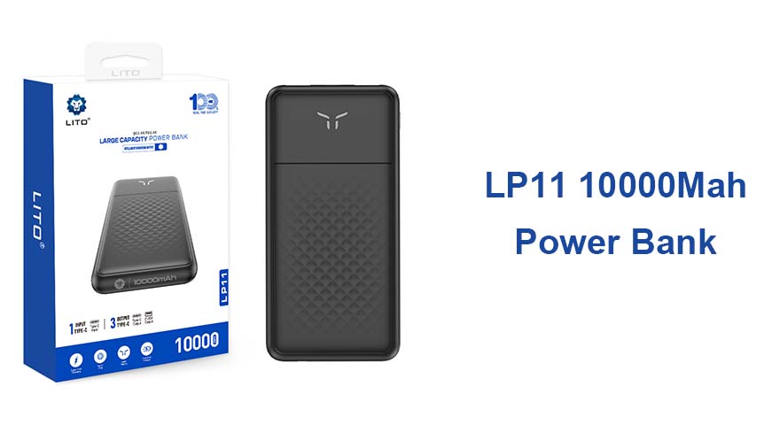 Lito LP11 Draagbare oplader met hoge capaciteit, snelladen, 10000mAh, slanke powerbank voor mobiele telefoons